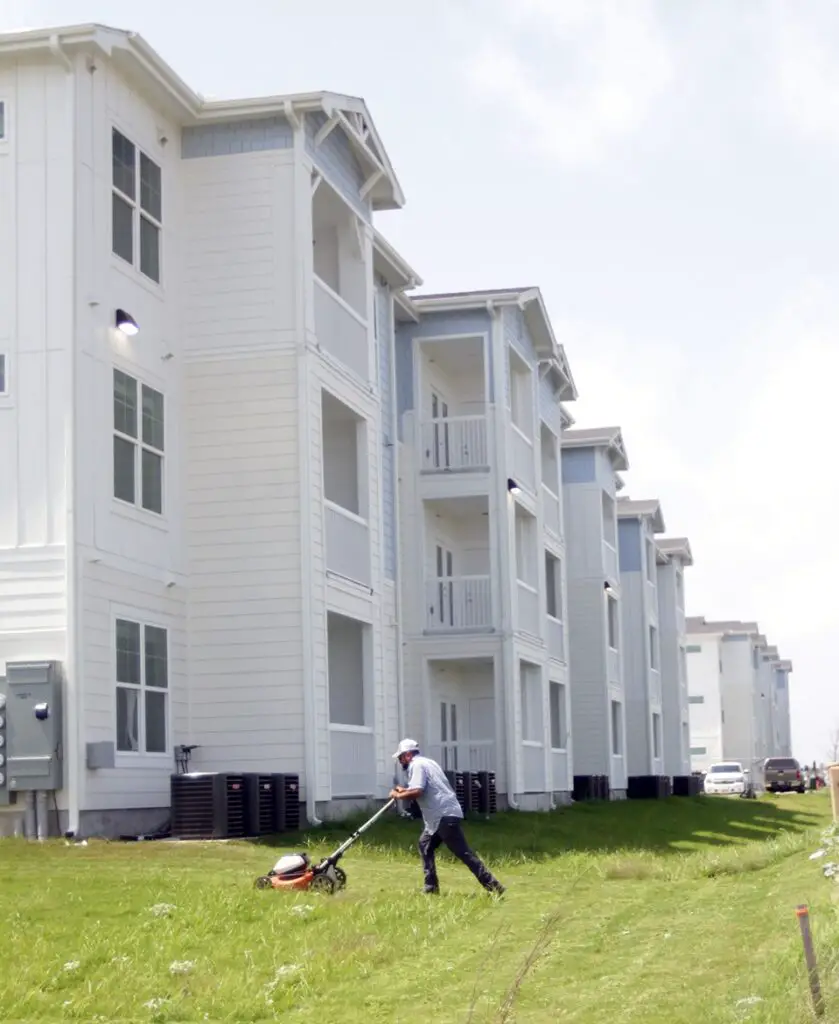 The lawn is mowed on Monday, May 2, at the Palladium Port Aransas apartments, which recently became pretty much fully leased even though construction on the complex is not expected to wrap up for at least a few more months. Staff photo by Dan Parker